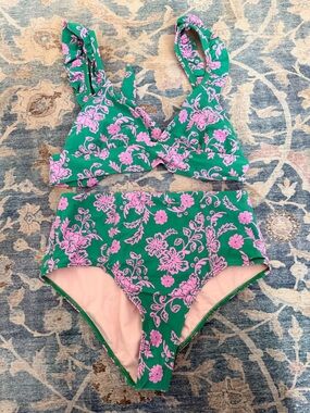 XiRENA Pink and green floral Swimwear Top and bottom